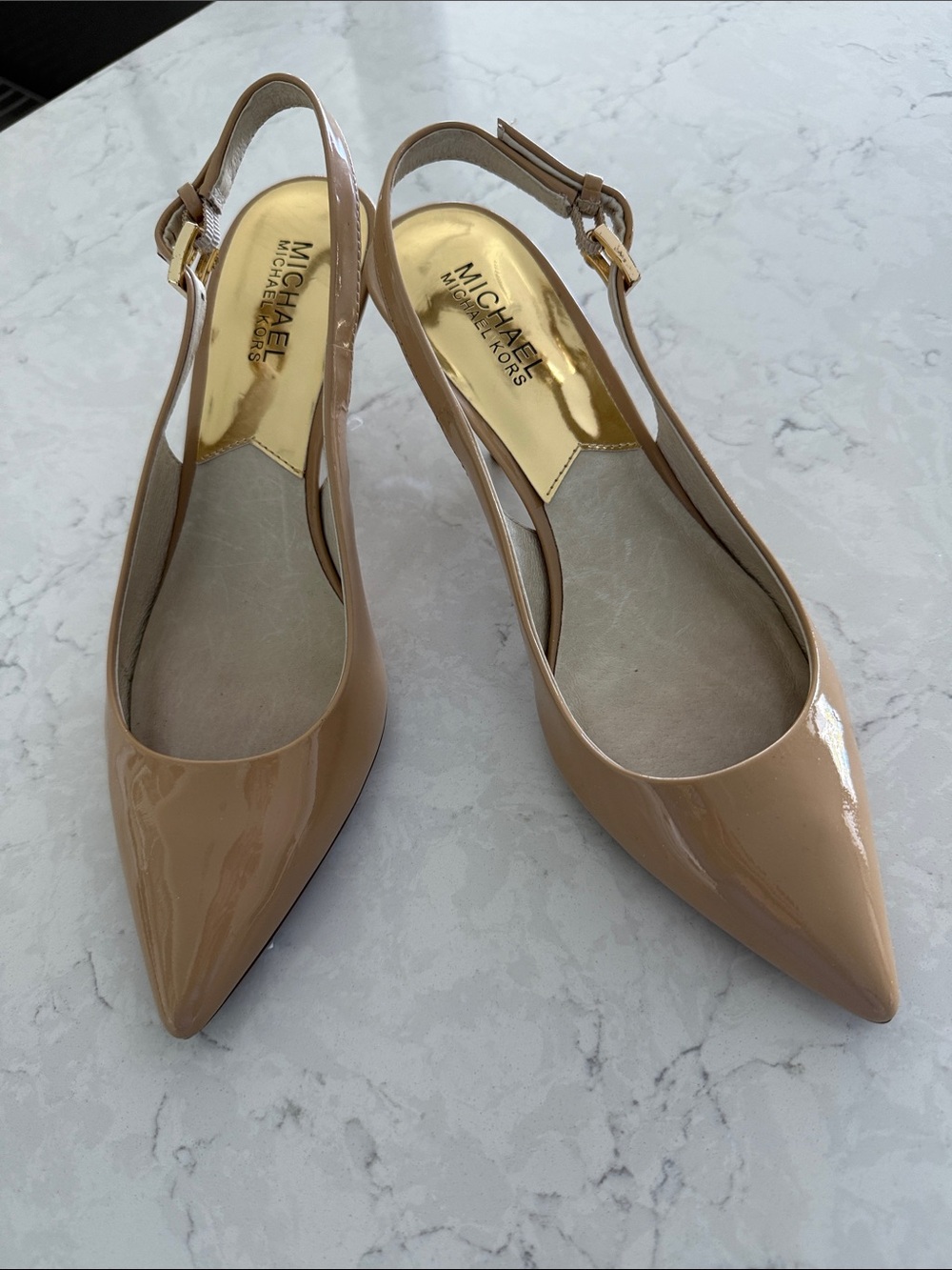 Michael Kors Women's Nude Patent Slingback Pointed-Toe Flats
